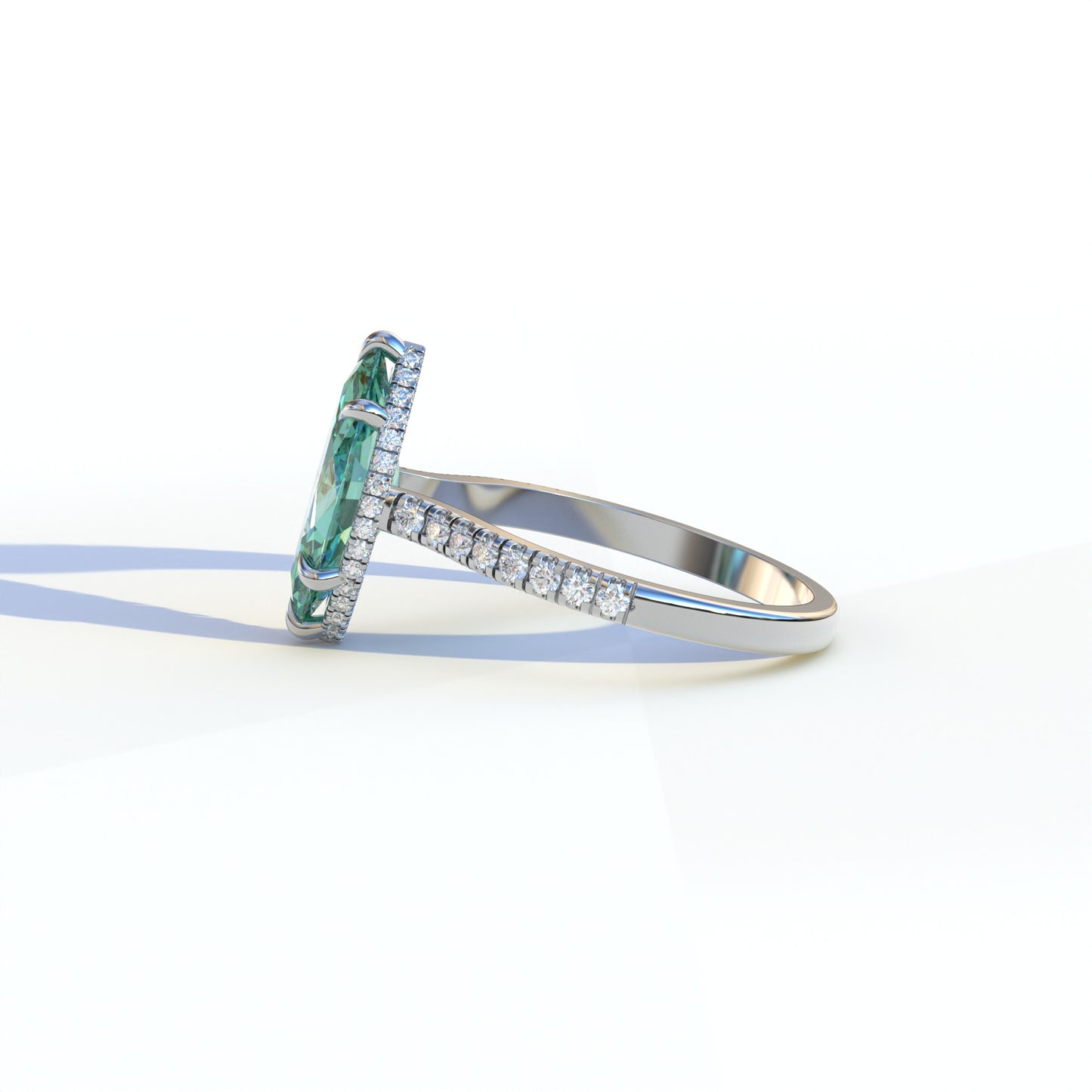 3 Ct Green Marquise Cut Lab Diamond In Hidden Halo & Pave Setting Ring - Charlotte