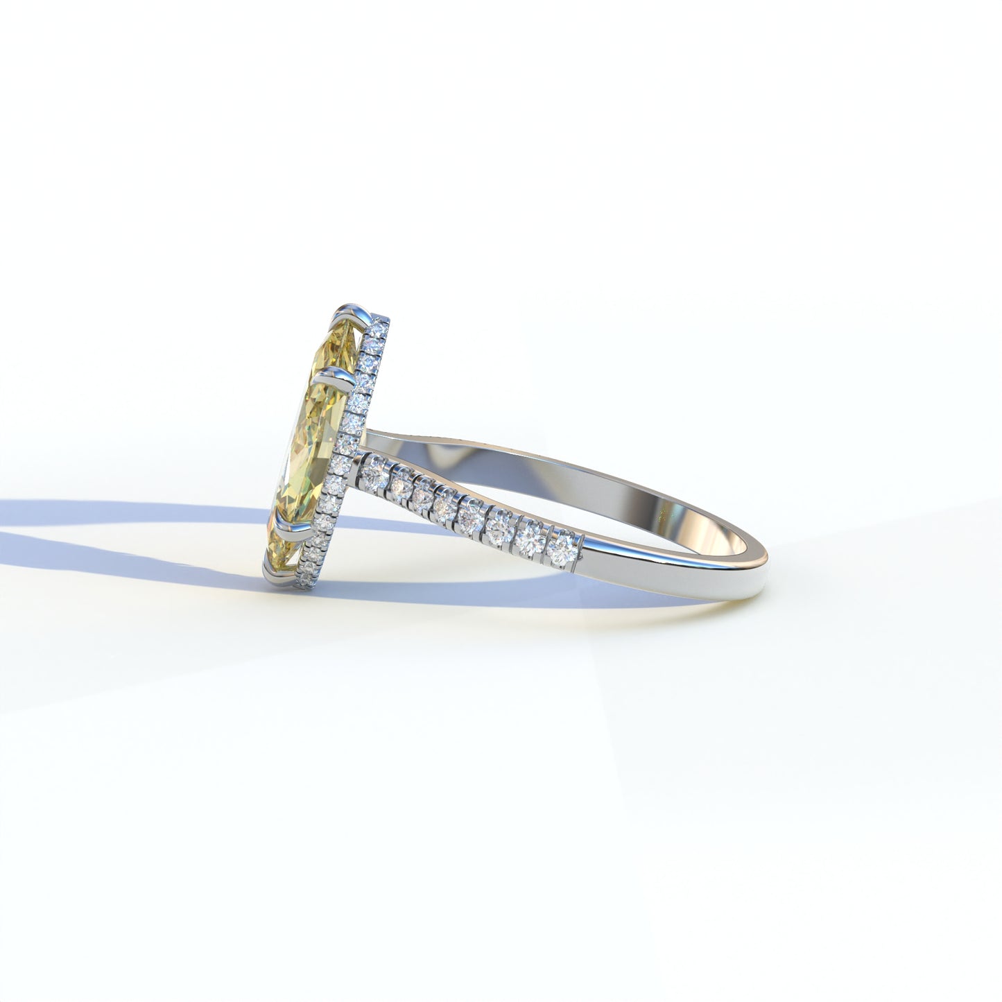 3 Ct Yellow Marquise Cut Lab Diamond In Hidden Halo & Pave Setting Ring - Charlotte