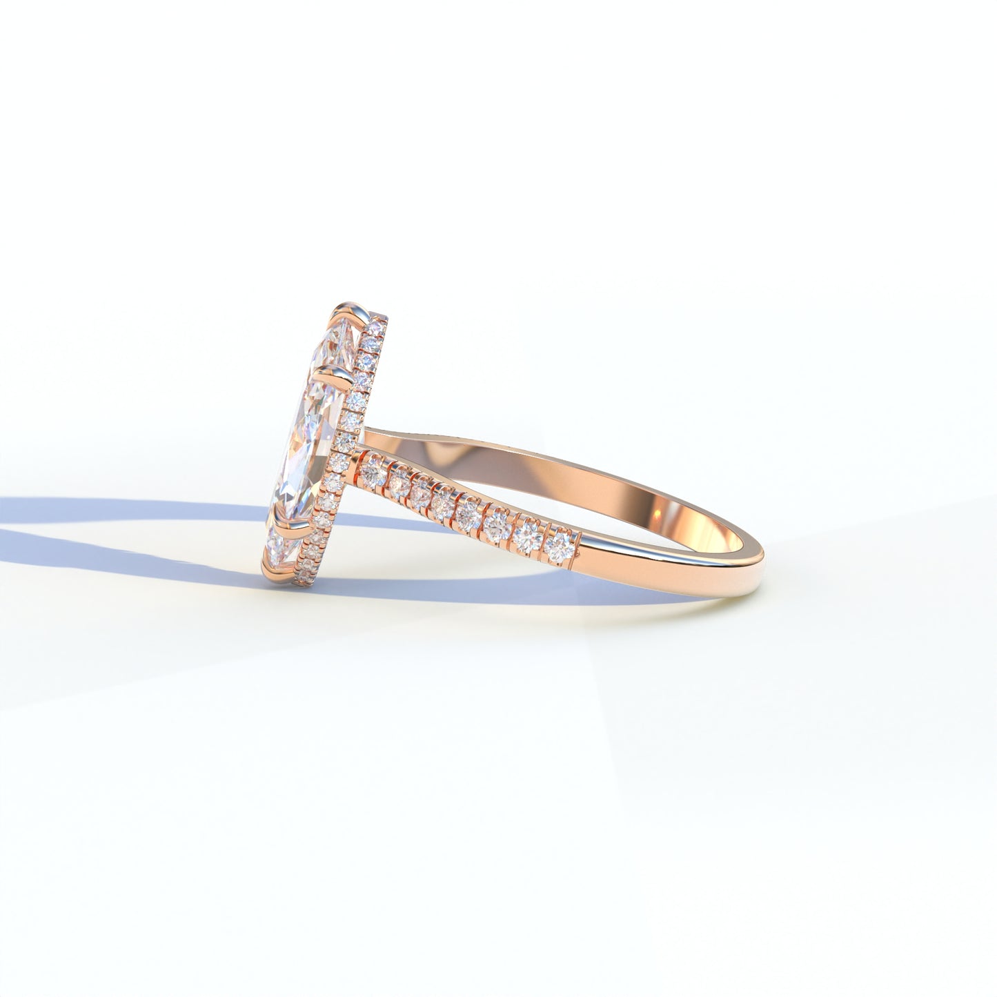 3 Ct E/VVS Marquise Cut Lab Diamond In Hidden Halo & Pave Ring Setting - Charlotte