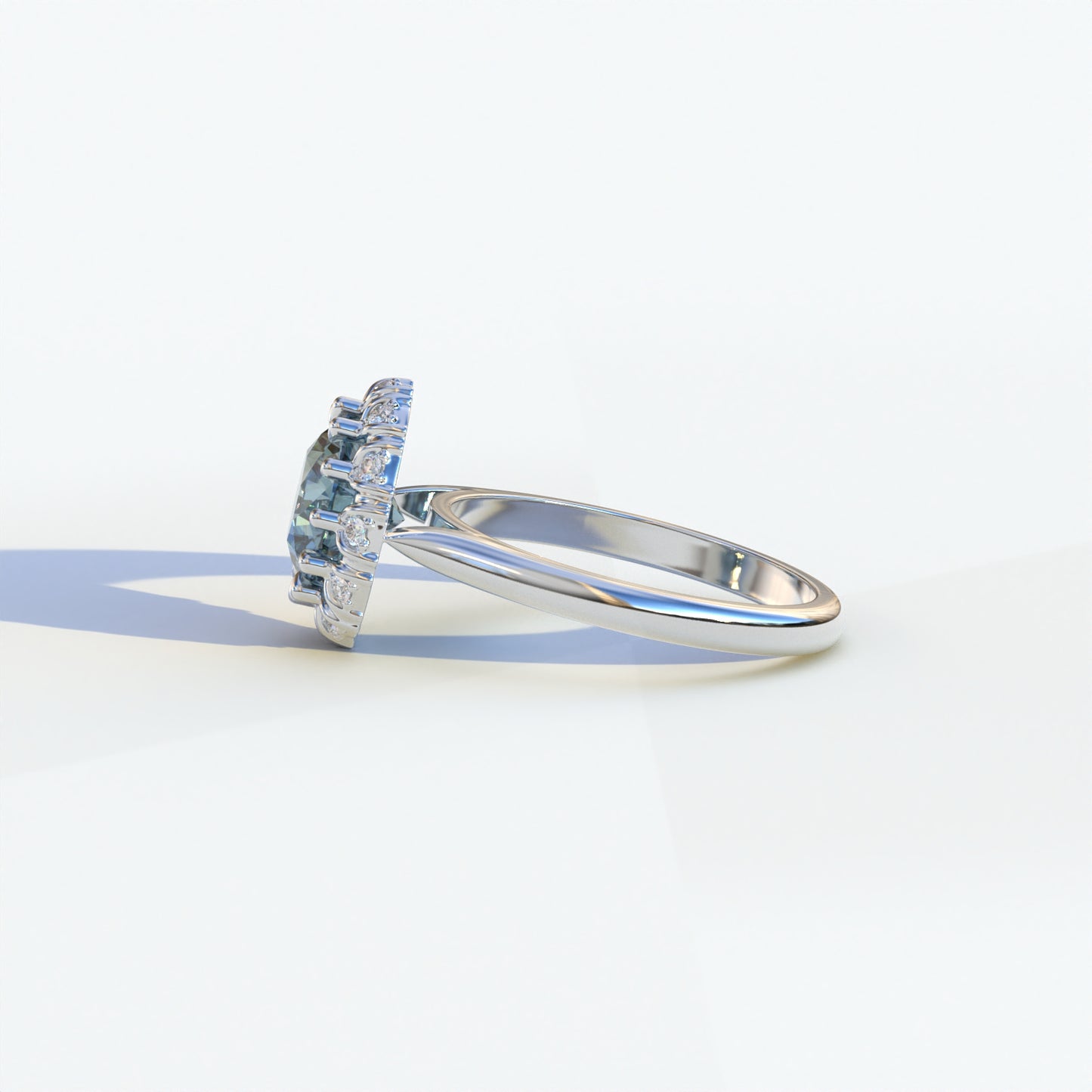 2 Carat Blue Round Shaped Halo Lab Diamond Ring - Sunflower