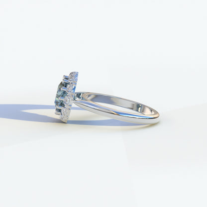 2 Carat Blue Round Shaped Halo Lab Diamond Ring - Sunflower