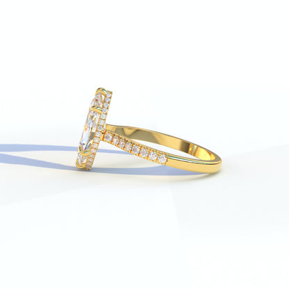 3 Ct E/VVS Marquise Cut Lab Diamond In Hidden Halo & Pave Ring Setting - Charlotte