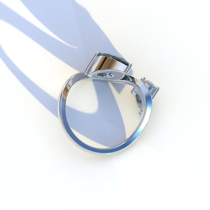 2.8 Carat Blue Pear and Round Cut Lab Diamond Engagement Ring - Toi Et Moi