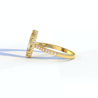 3 Ct Yellow Marquise Cut Lab Diamond In Hidden Halo & Pave Setting Ring - Charlotte