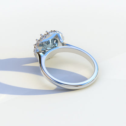 2 Carat Blue Round Shaped Halo Lab Diamond Ring - Sunflower