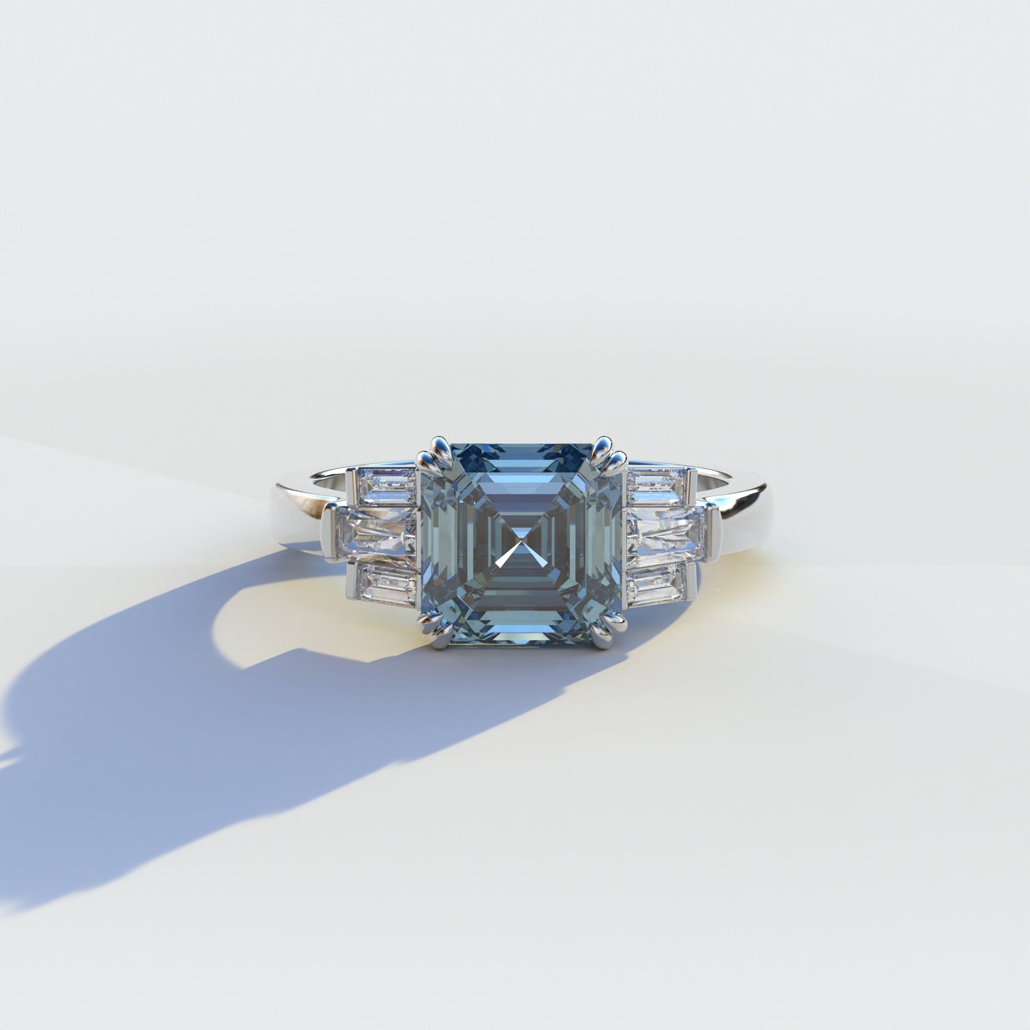 3 Ct Blue Asscher Cut Lab Diamond Double Claw Prong Setting Ring - Celestial