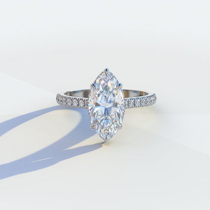 2 Carat E/VVS Marquise Cut Hidden Halo & Pave Setting Lab Diamond Ring - Eblouissant