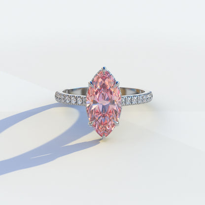 2 Carat Pink Marquise Cut Hidden Halo & Pave Setting Lab Diamond Ring - Eblouissant