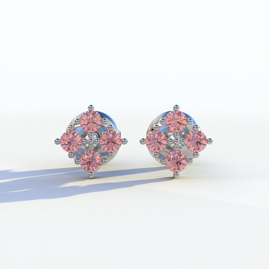 Pink Round Cut Lab Diamond Stud Earrings | Cluster Setting - Rae Brilliance