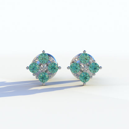 Green Round Cut Lab Diamond Stud Earrings | Cluster Setting - Rae Brilliance