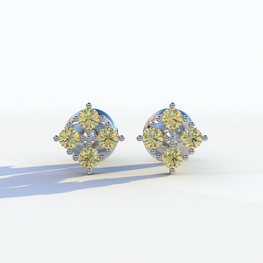 Yellow Round Cut Lab Diamond Stud Earrings | Cluster Setting - Rae Brilliance