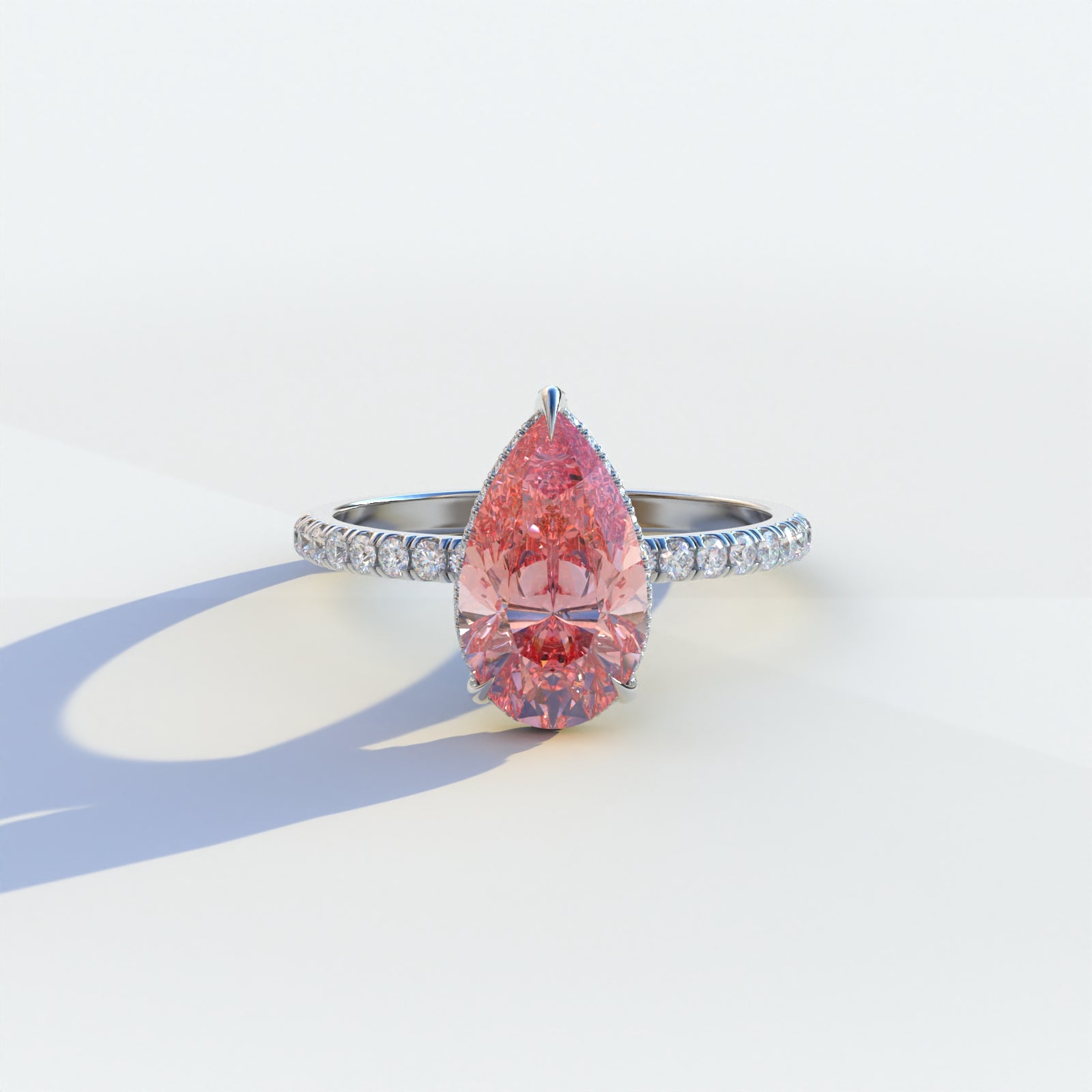 2 carat pink pear cut lab-grown diamond engagement ring