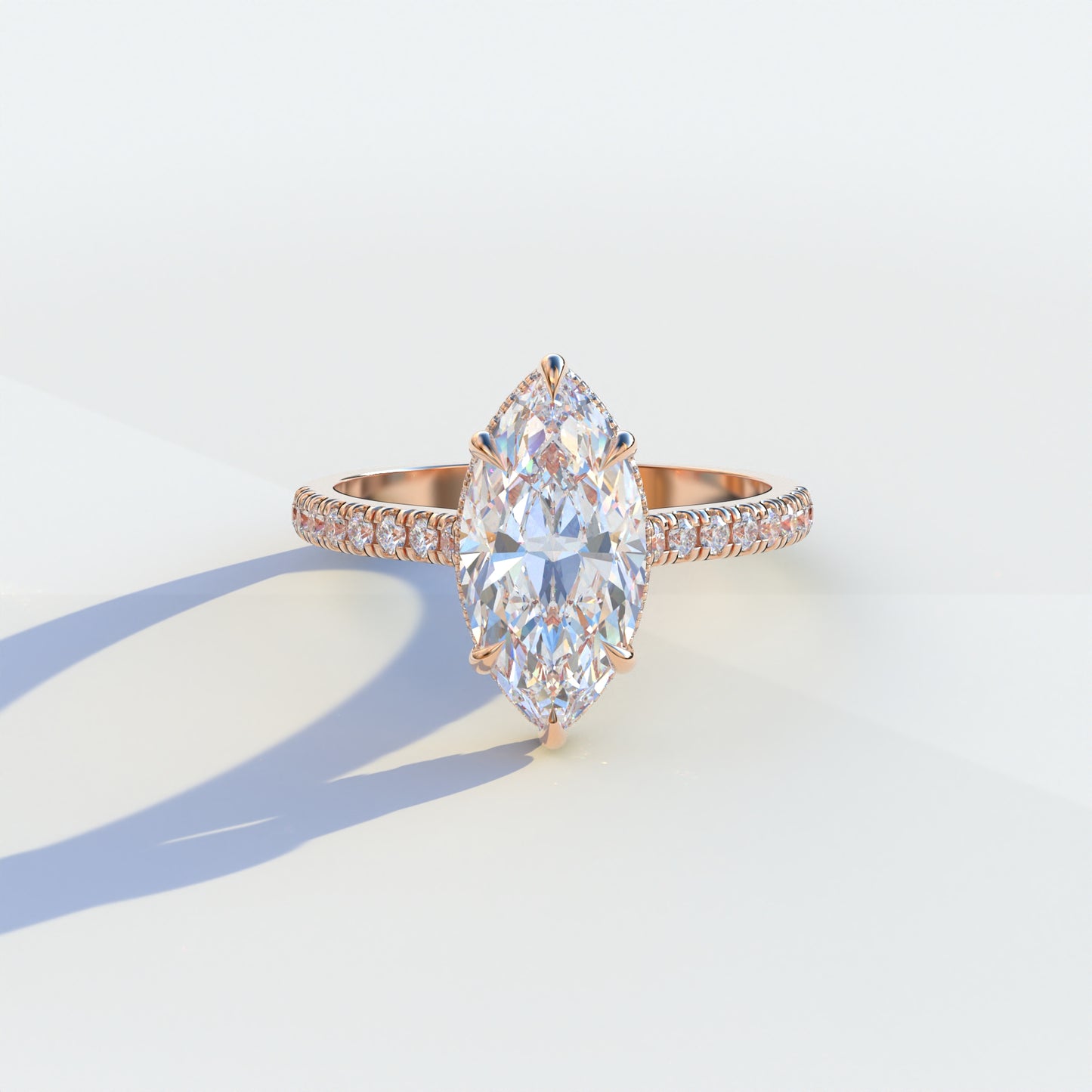 2 Carat E/VVS Marquise Cut Hidden Halo & Pave Setting Lab Diamond Ring - Eblouissant