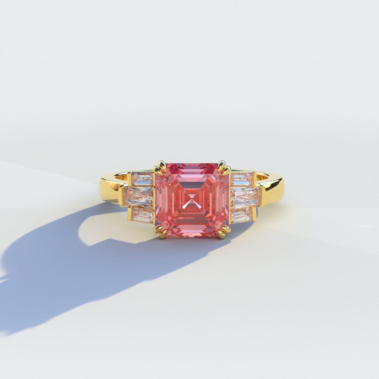 3 Ct Pink Asscher Cut Lab Diamond Double Claw Prong Setting - Celestial