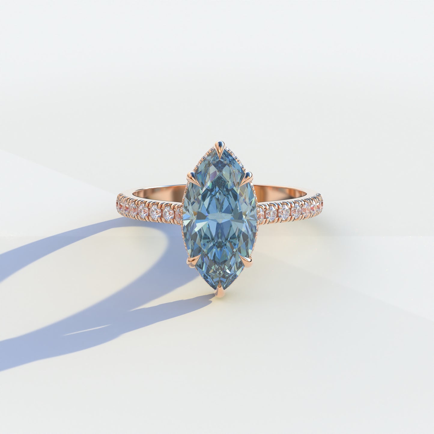 2 Carat Blue Marquise Cut Hidden Halo & Pave Setting Lab Diamond Ring - Eblouissant