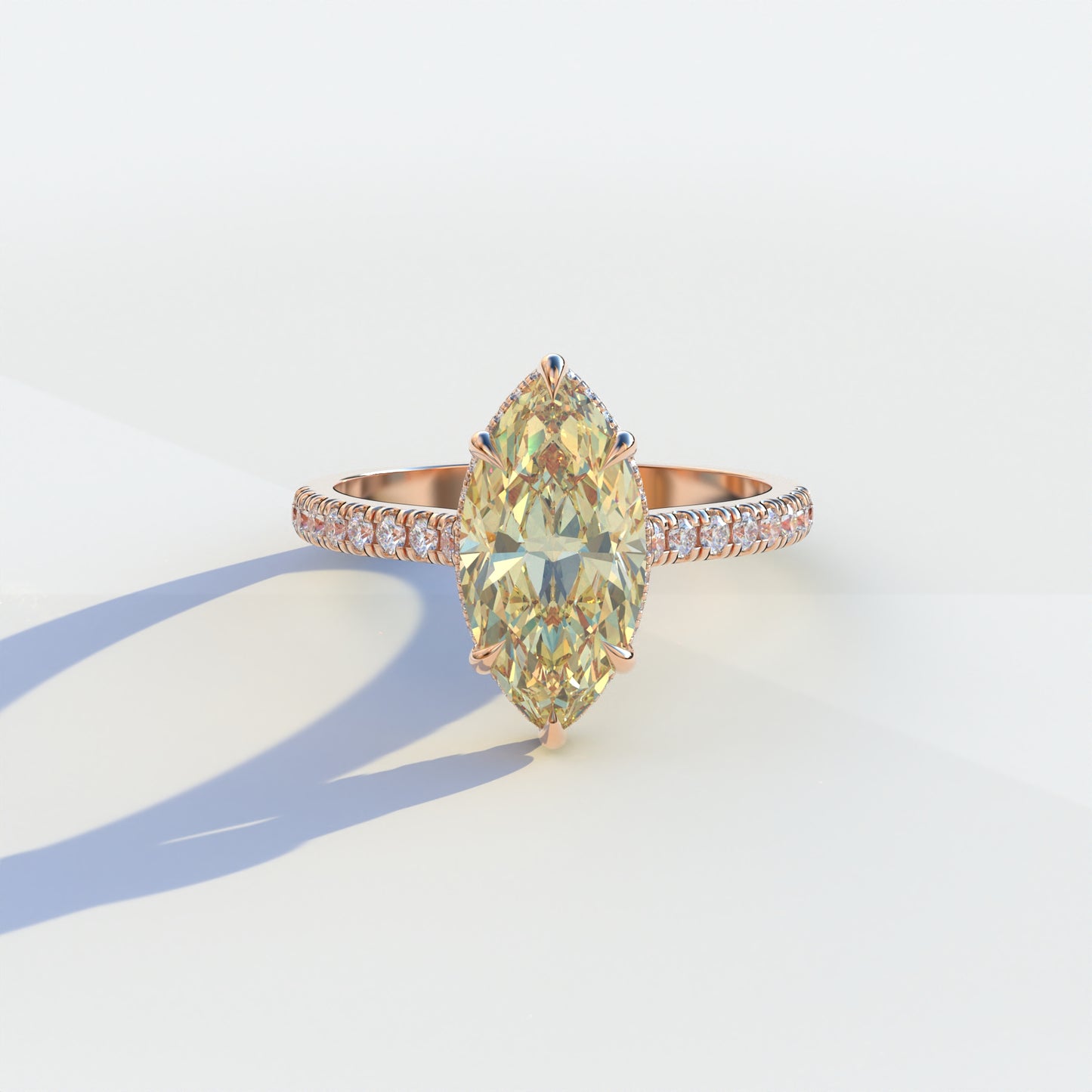 2 Carat Yellow Marquise Cut Hidden Halo & Pave Setting Lab Diamond Ring - Eblouissant