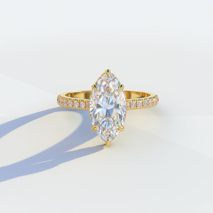 2 Carat E/VVS Marquise Cut Hidden Halo & Pave Setting Lab Diamond Ring - Eblouissant