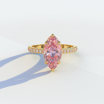 2 Carat Pink Marquise Cut Hidden Halo & Pave Setting Lab Diamond Ring - Eblouissant