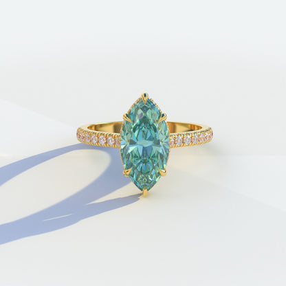 2 Carat Green Marquise Cut Hidden Halo & Pave Setting Lab Diamond Ring - Eblouissant