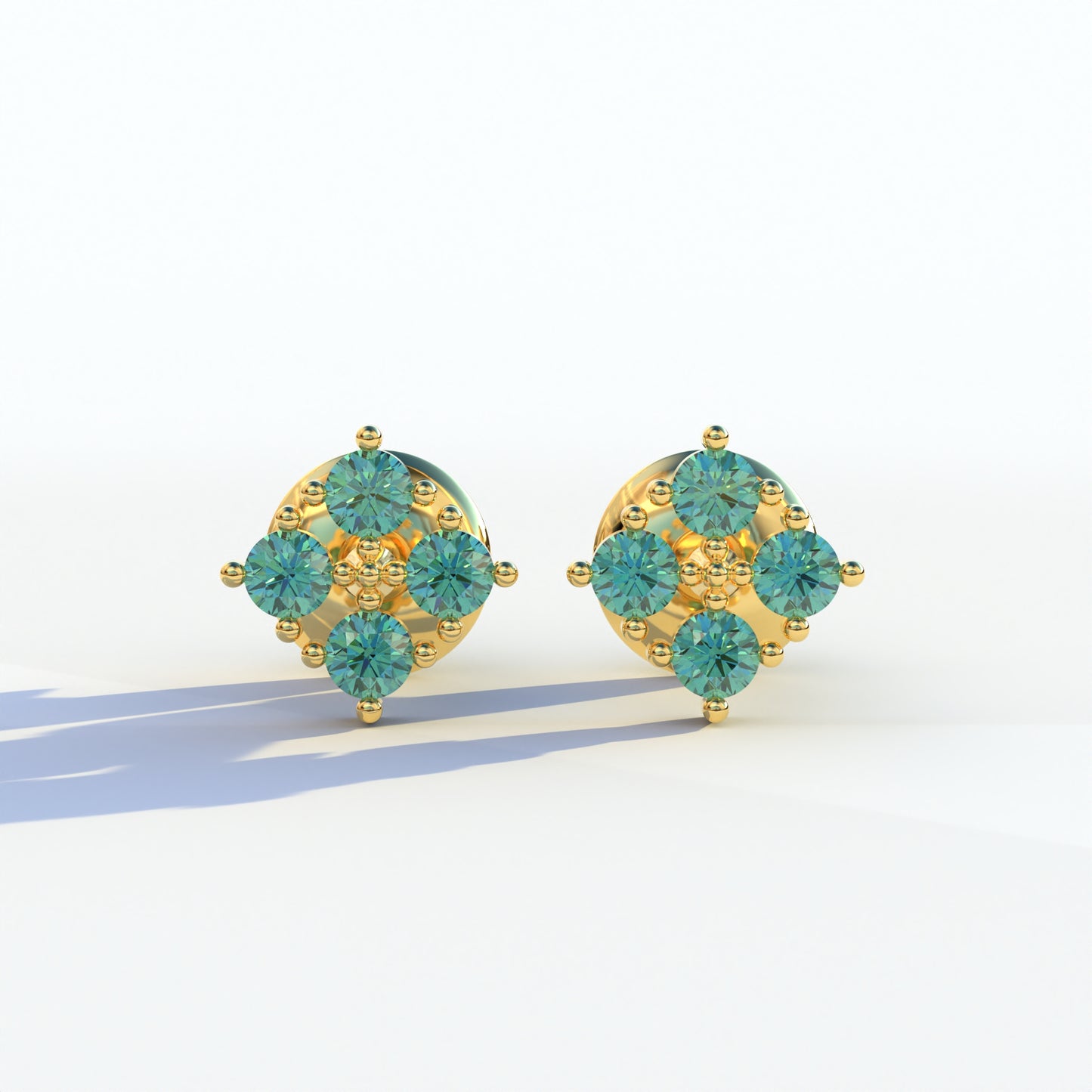 Green Round Cut Lab Diamond Stud Earrings | Cluster Setting - Rae Brilliance