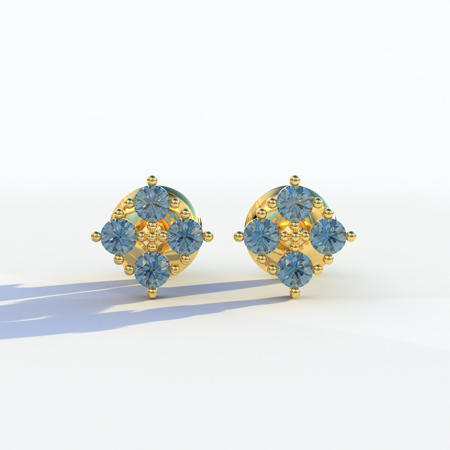 Blue Round Cut Lab Diamond Stud Earrings | Cluster Setting - Rae Brilliance