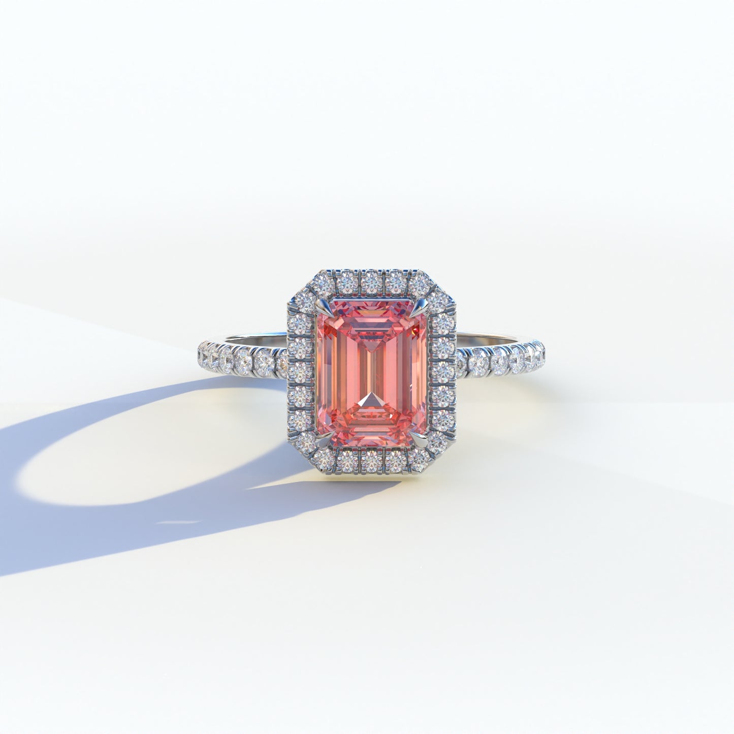 3 Ct Emerald Cut Pink Color Lab  Diamond Ring - Viola