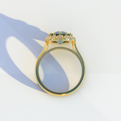 2 Carat Blue Round Shaped Halo Lab Diamond Ring - Sunflower