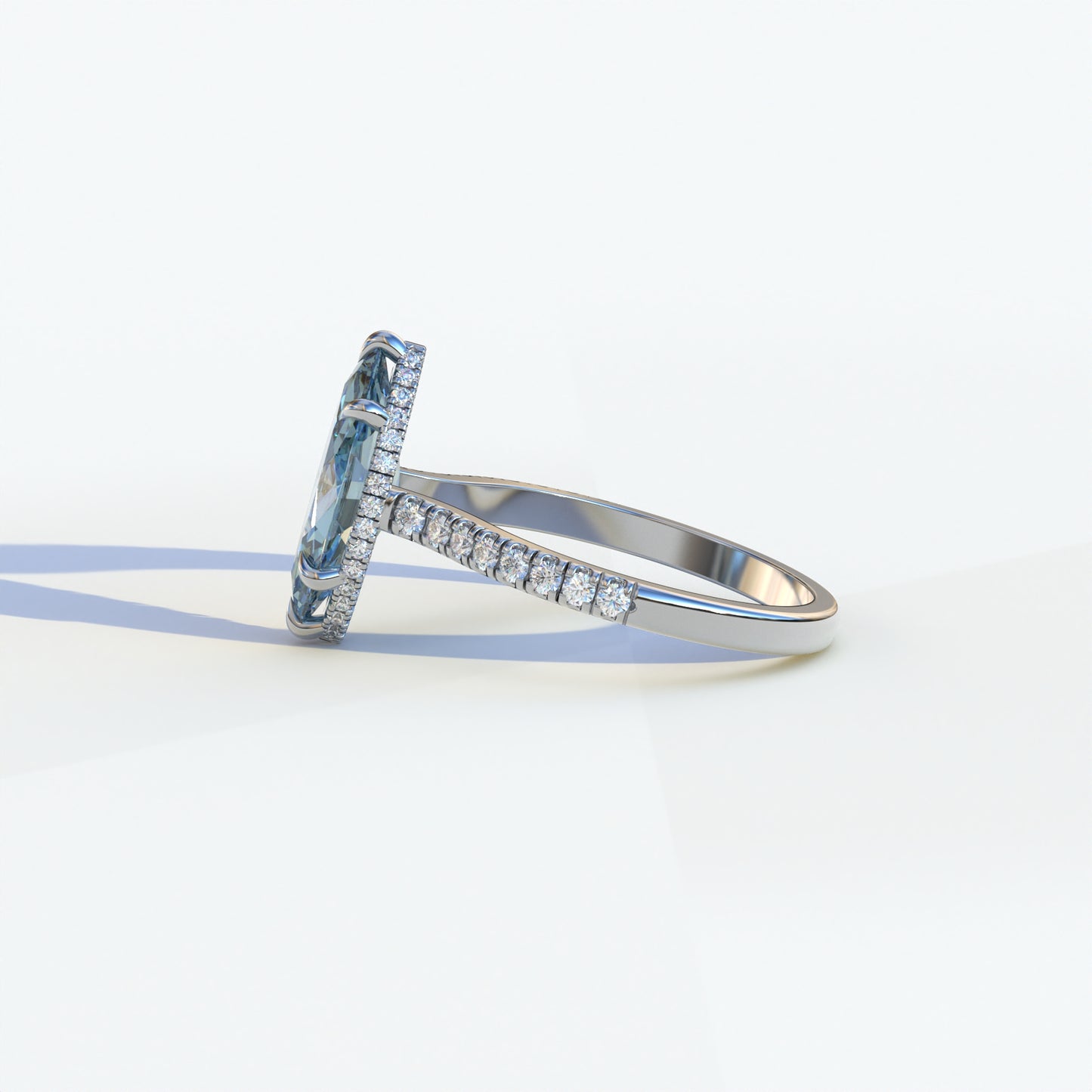 2 Carat Blue Marquise Cut Hidden Halo & Pave Setting Lab Diamond Ring - Eblouissant