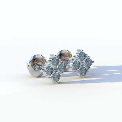 Blue Round Cut Lab Diamond Stud Earrings | Cluster Setting - Rae Brilliance