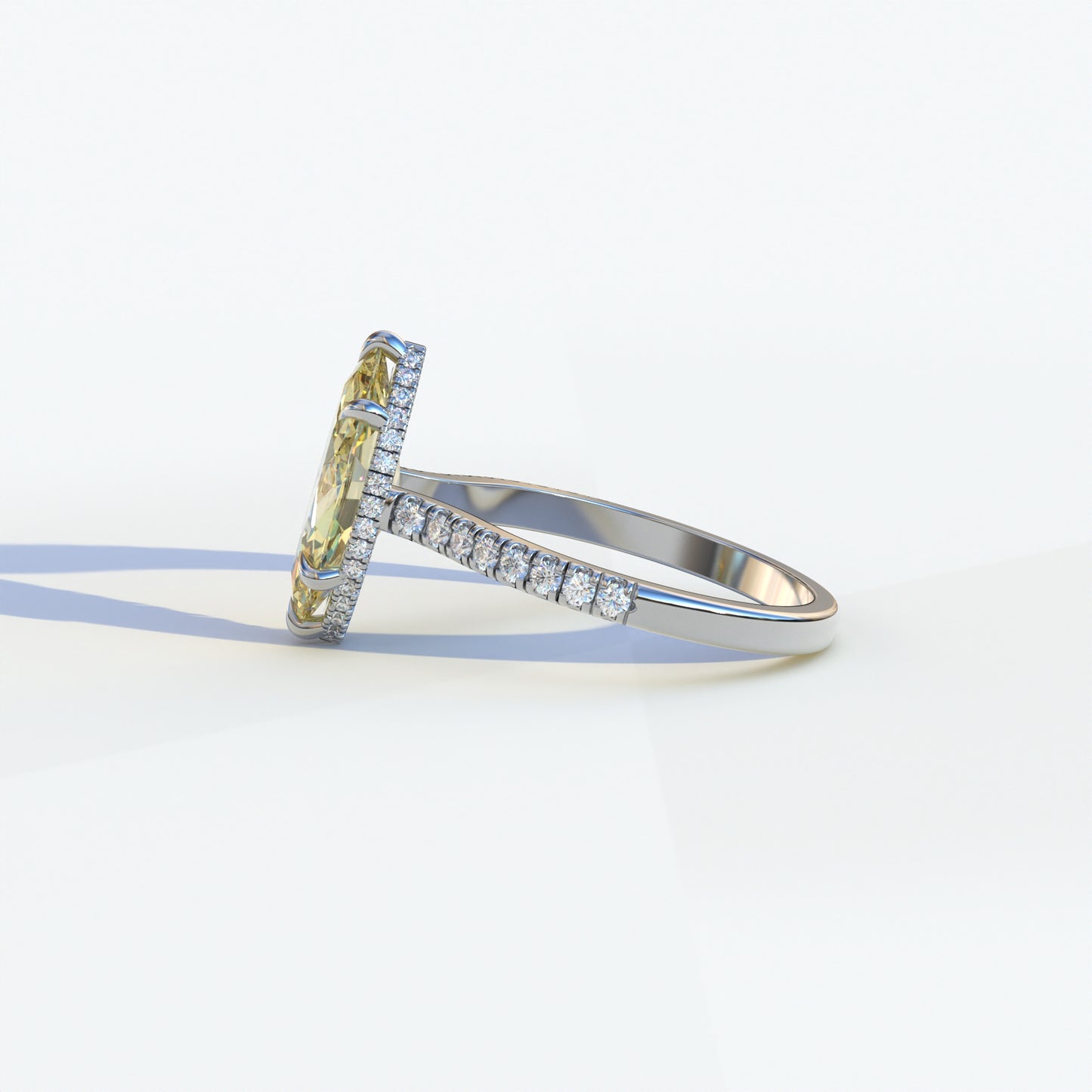 2 Carat Yellow Marquise Cut Hidden Halo & Pave Setting Lab Diamond Ring - Eblouissant