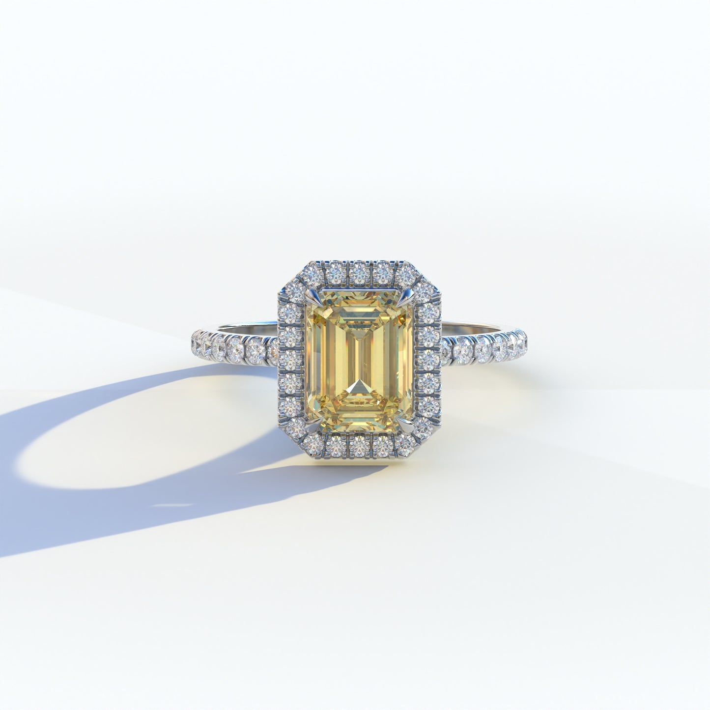 3 Ct Emerald Cut Yellow Color Lab Diamond Ring -Viola