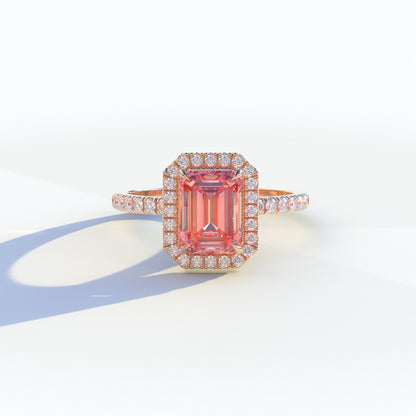 3 Ct Emerald Cut Pink Color Lab  Diamond Ring - Viola