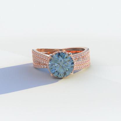 2 Carat Blue Round Cut Hidden Halo Lab & Pave Lab Diamond Ring - Je t’aime