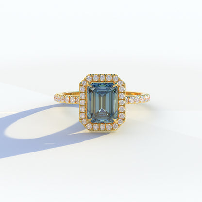 3 Ct Emerald Cut Blue Color Lab Diamond Ring-Viola