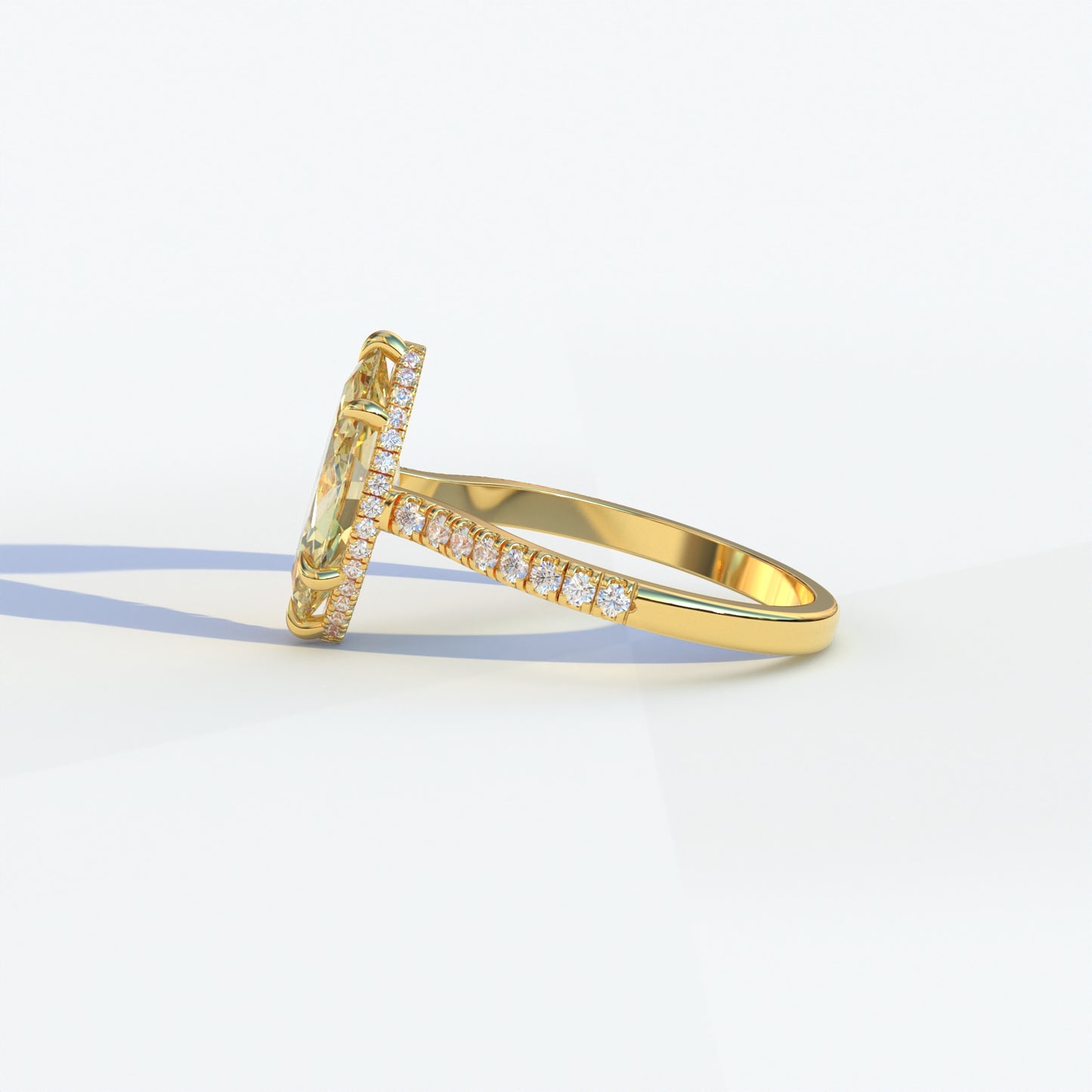 2 Carat Yellow Marquise Cut Hidden Halo & Pave Setting Lab Diamond Ring - Eblouissant