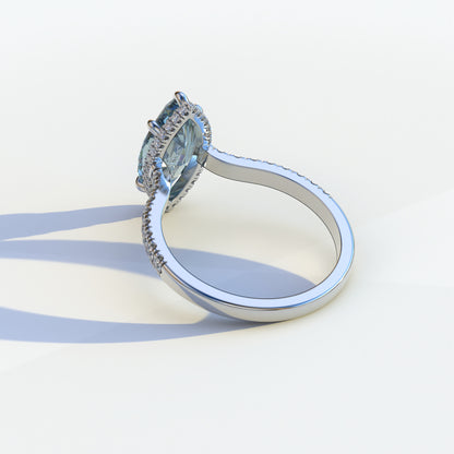 2 Carat Blue Marquise Cut Hidden Halo & Pave Setting Lab Diamond Ring - Eblouissant