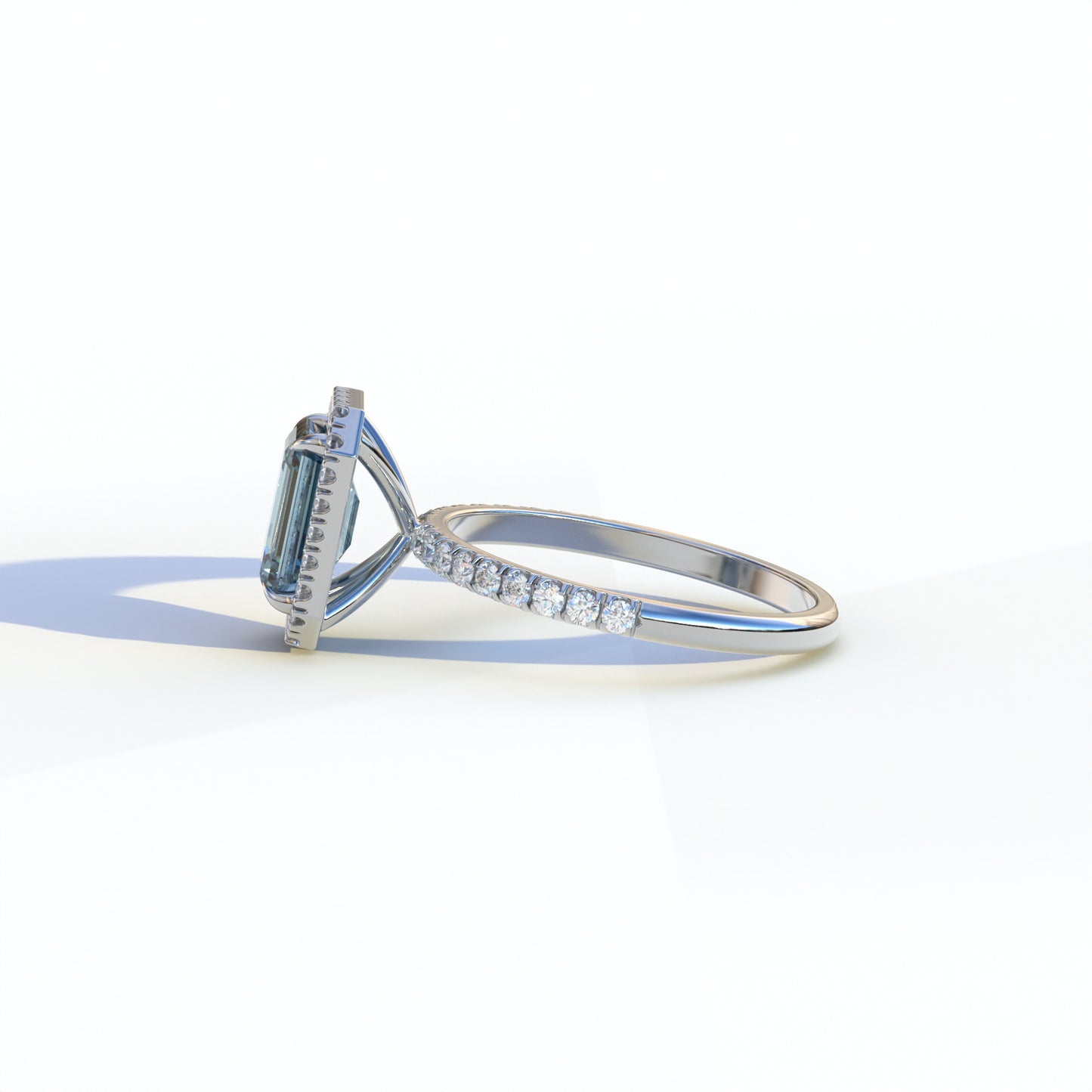 3 Ct Emerald Cut Blue Color Lab Diamond Ring-Viola