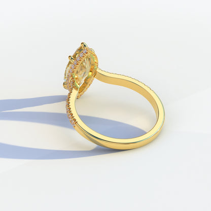 2 Carat Yellow Marquise Cut Hidden Halo & Pave Setting Lab Diamond Ring - Eblouissant