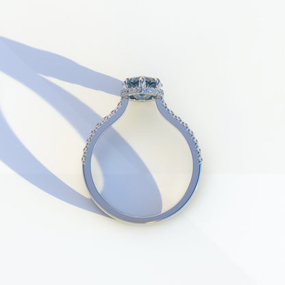 2 Carat Blue Marquise Cut Hidden Halo & Pave Setting Lab Diamond Ring - Eblouissant