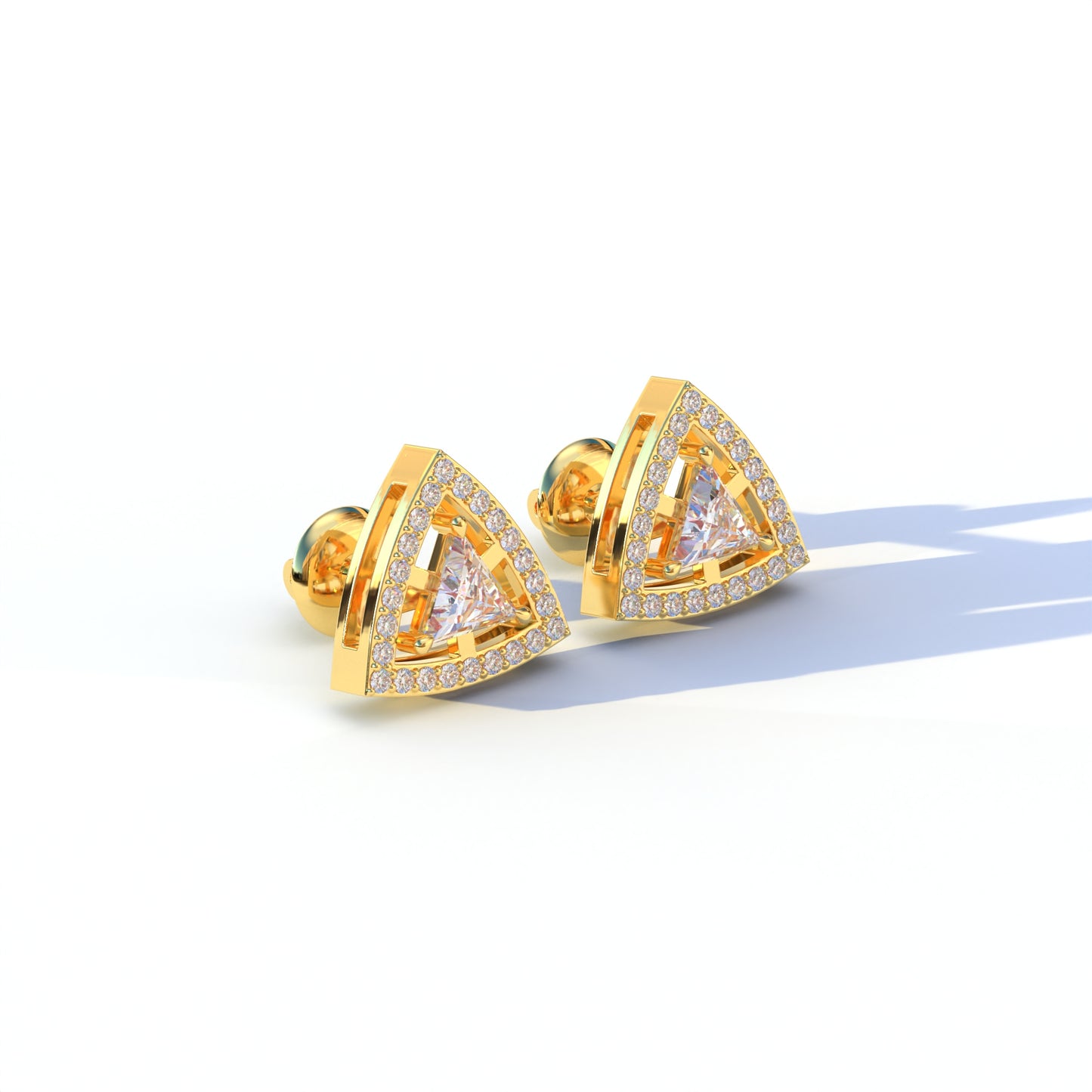 E VVS Triangle Cut Lab Diamond Halo Stud Earrings - Trinity