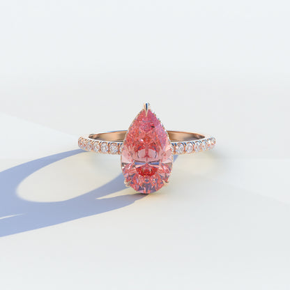 2 Carat Pink Pear Cut Hidden Halo & Pave Lab Diamond Ring - Eliza