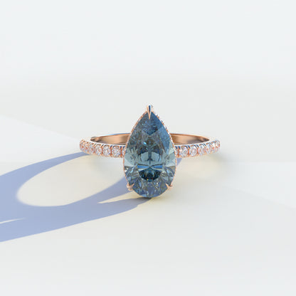 2 Carat Blue Pear Cut Hidden Halo & Pave Lab Diamond Ring - Eliza