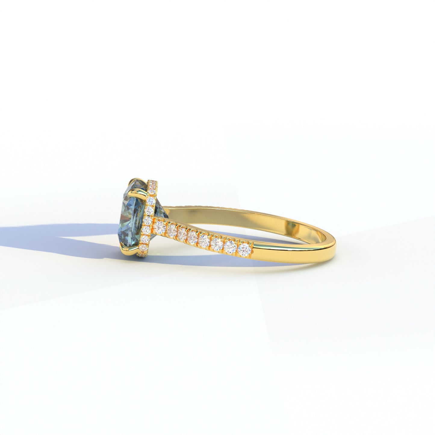 2 Carat Blue Cushion Cut Hidden Halo & Pave Setting Lab Diamond Ring - Éblouissant