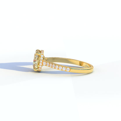 2 Carat Yellow Cushion Cut Hidden Halo & Pave Setting Lab Diamond Ring - Éblouissant