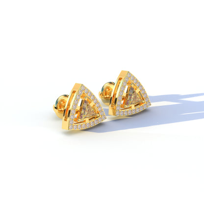 Yellow Color Triangle Cut Lab Diamond Halo Stud Earrings - Trinity