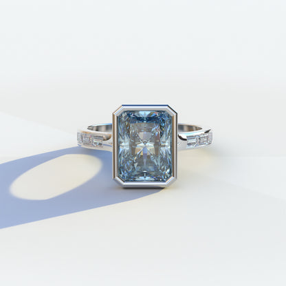 3 Ct Radiant Cut Blue Color Lab Diamond Ring - Olympia