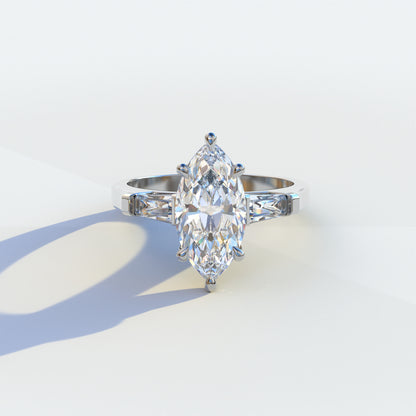 2 carat E VVS marquise cut lab-grown diamond, multi-stone diamond ring, lab-grown diamond engagement ring, ethical diamond ring, marquise cut engagement ring