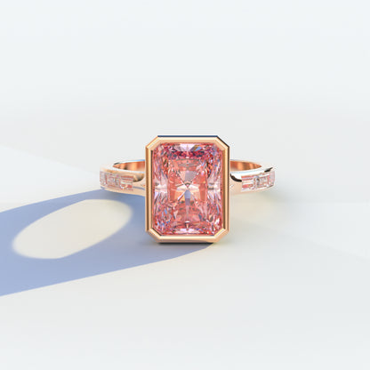 3 Ct Radiant Cut Pink Color Lab Diamond Ring - Olympia