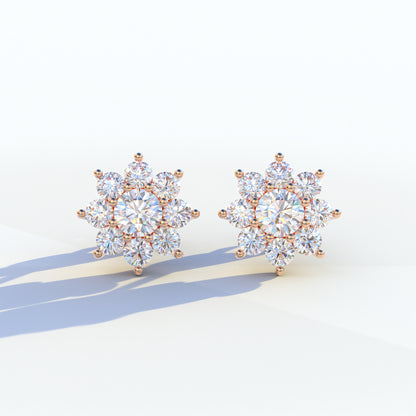 Persee - Colorless Round Cut Diamond Stud Earrings| Piercing Flower Setting