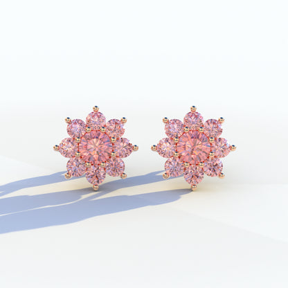 Persee - Round Pink Diamond Stud Earrings| Piercing Flower Setting